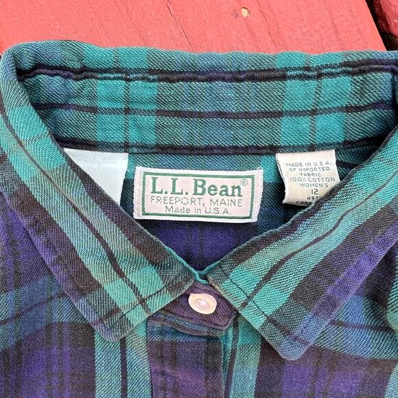 Vintage LL Bean Plaid Button Down Long Shirt Blue Green Black USA Made Womens Up - Picture 8 of 9